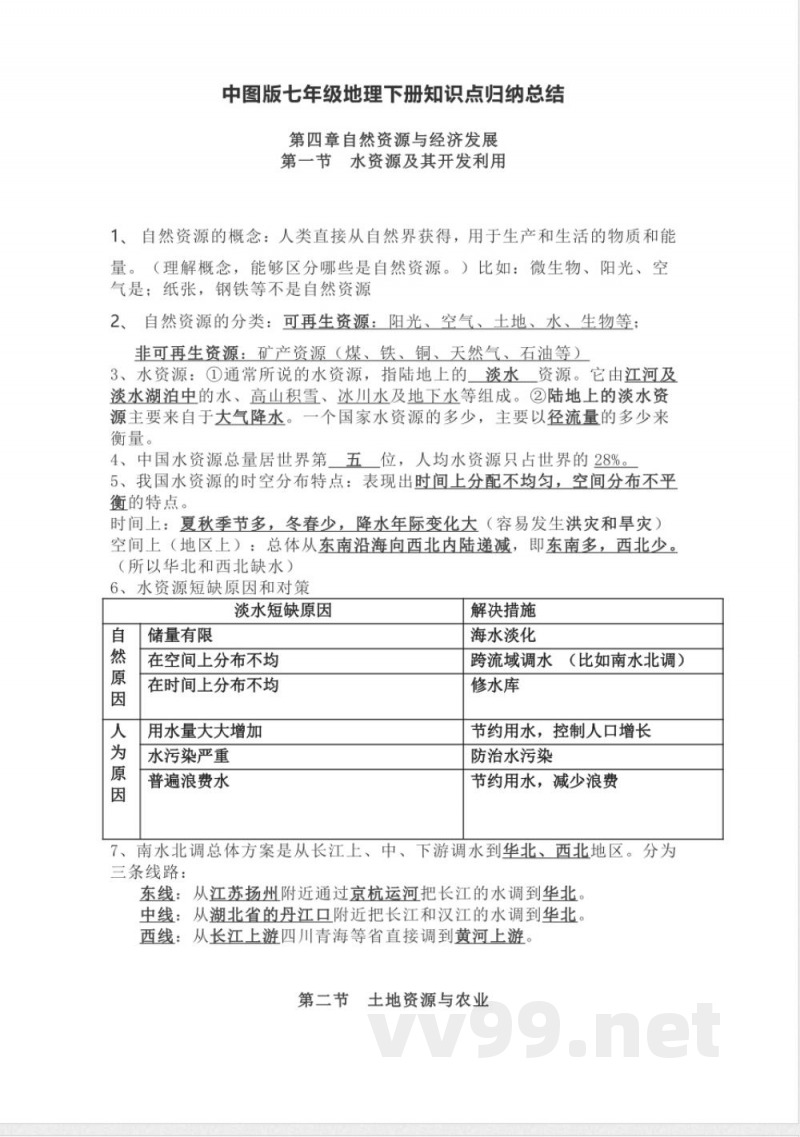 中图版七年级地理下册知识点归纳总结