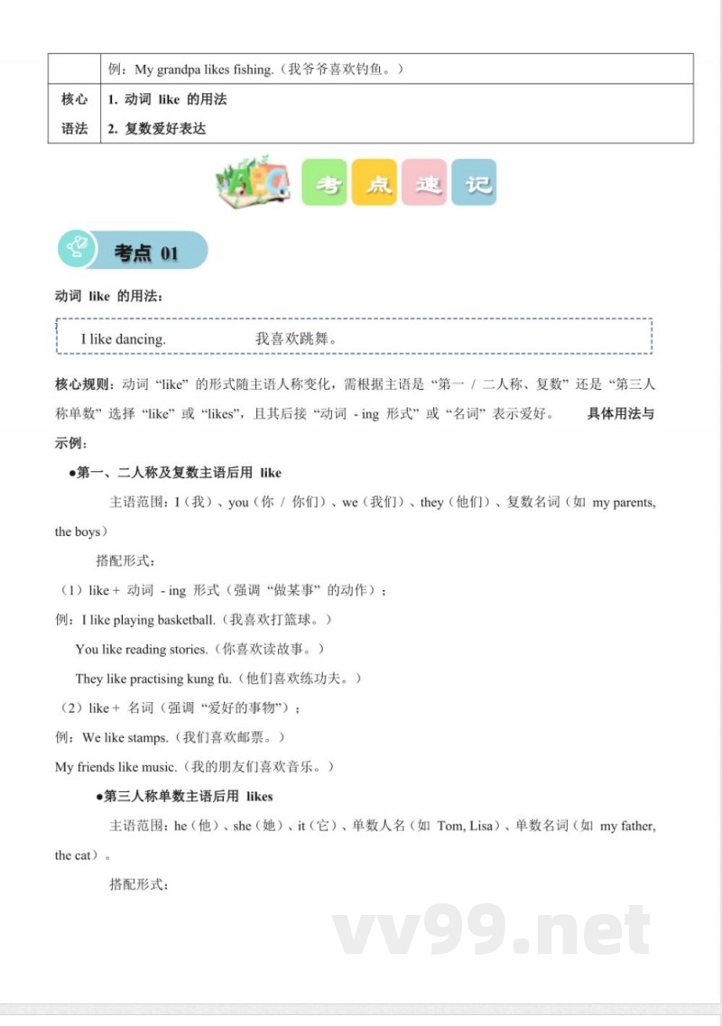 Unit 2 Hobbies（知识清单）英语人教精通版四年级上册2025