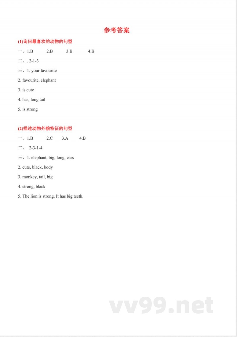 Unit 5 Animals（知识清单）英语人教精通版四年级上册2025