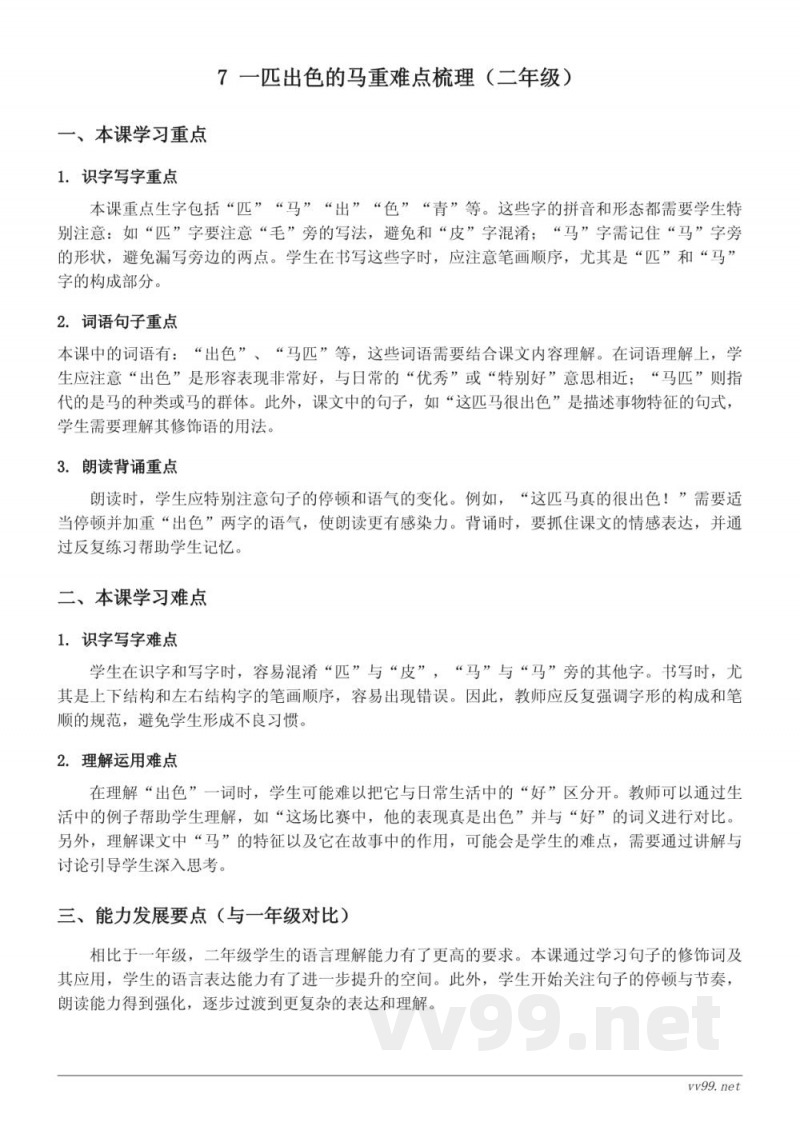 7 一匹出色的马重难点梳理(统编版二年级下册) 7 一匹出色的马重难点梳理(统编版二年级下册)