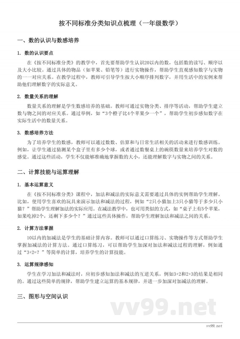 一年级数学知识点梳理（苏教版上册）