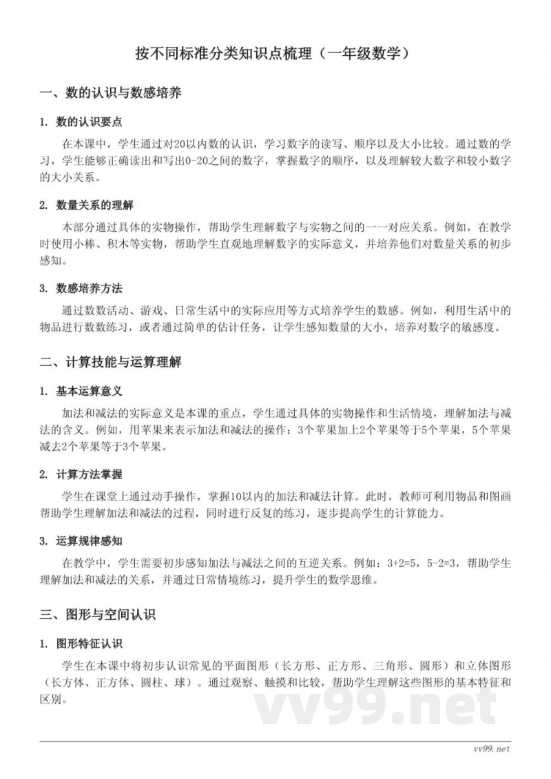 一年级上册数学知识点梳理（苏教版）