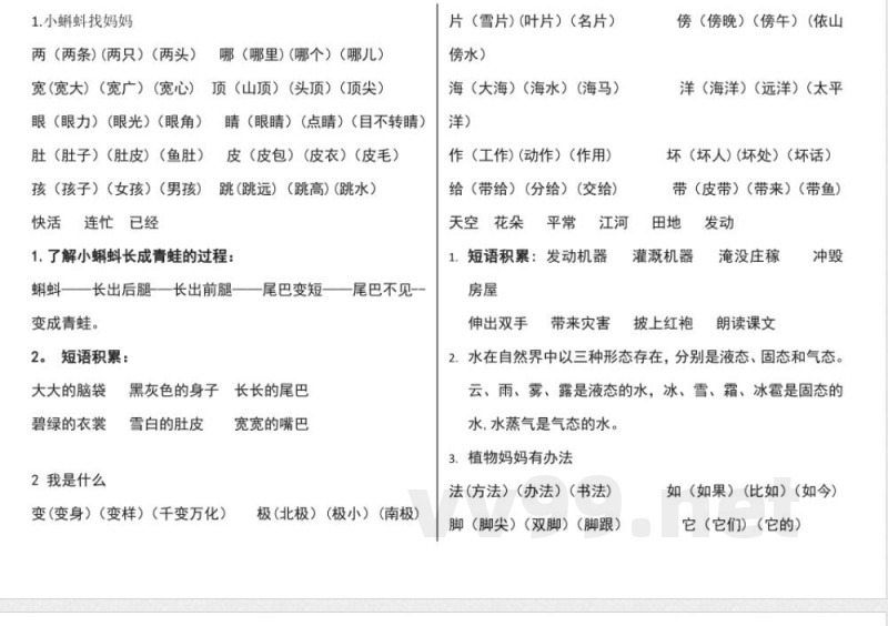 部编版二年级上册语文词语及知识点