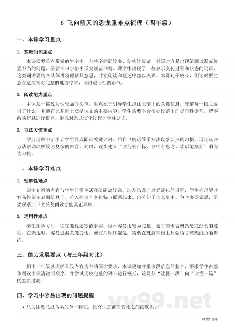 统编版小学四年级下册语文《飞向蓝天的恐龙》重难点梳理 统编版小学四年级下册语文《飞向蓝天的恐龙》重难点梳理