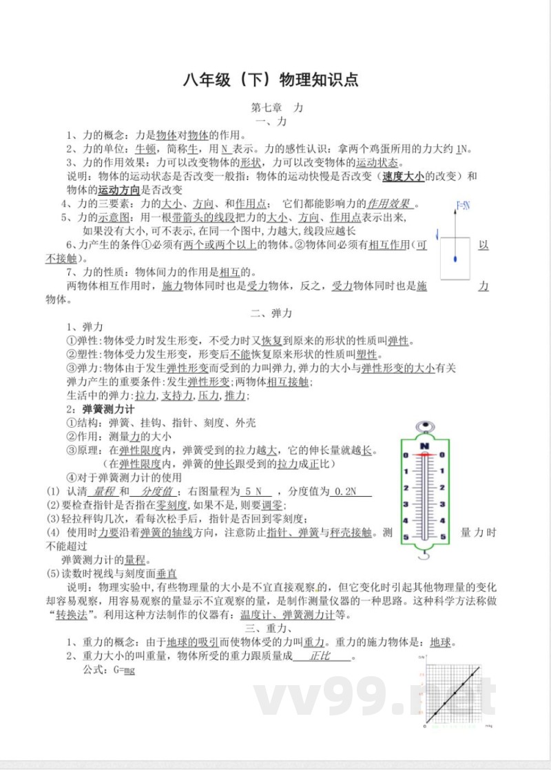 人教版物理八年级下册知识点总结