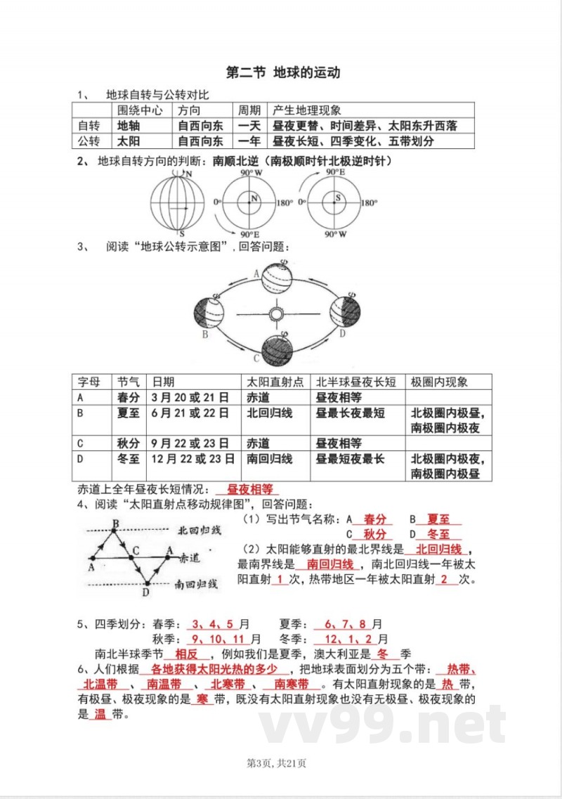 【人教】七年级（上册）地理知识点总结