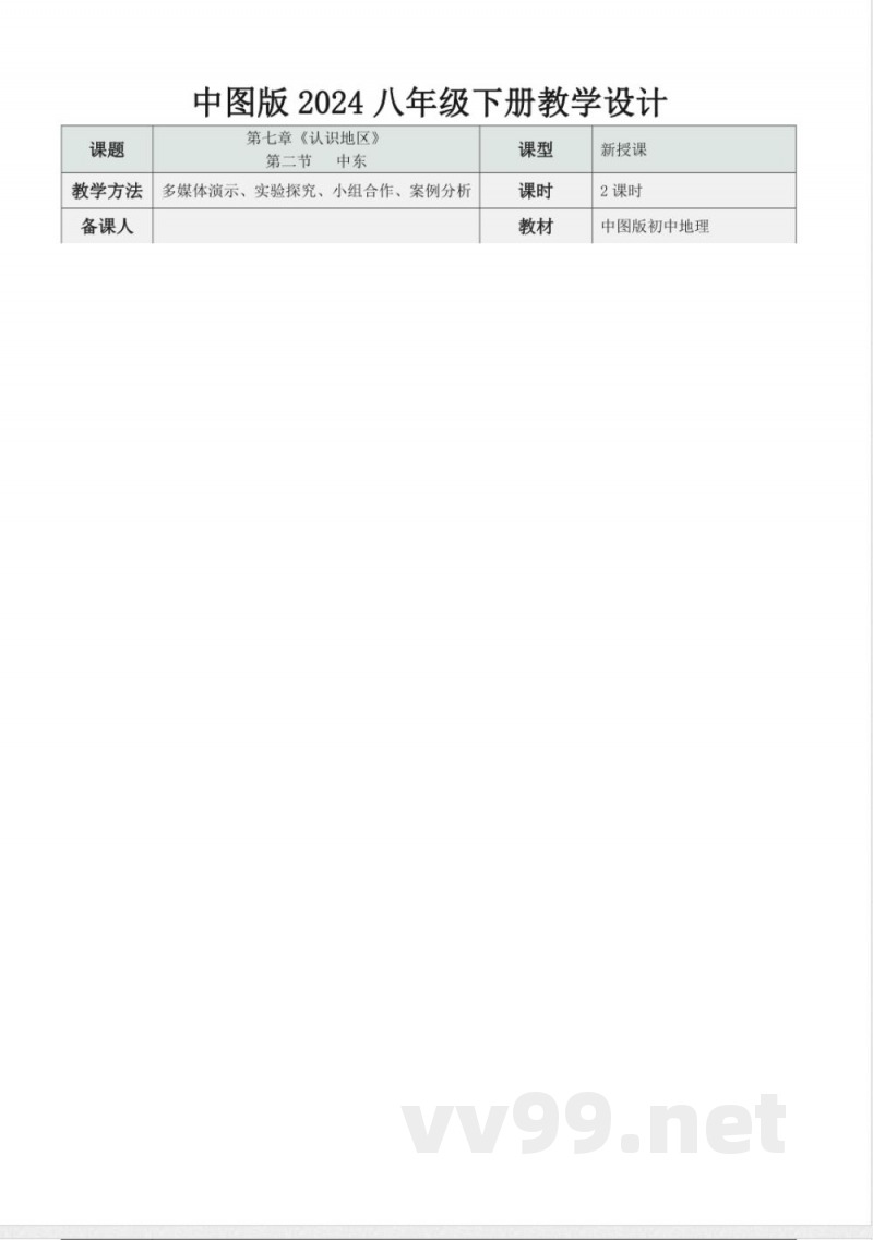7.2 中东(教学设计)地理2025中图版八年级下册 7.2 中东(教学设计)地理2025中图版八年级下册