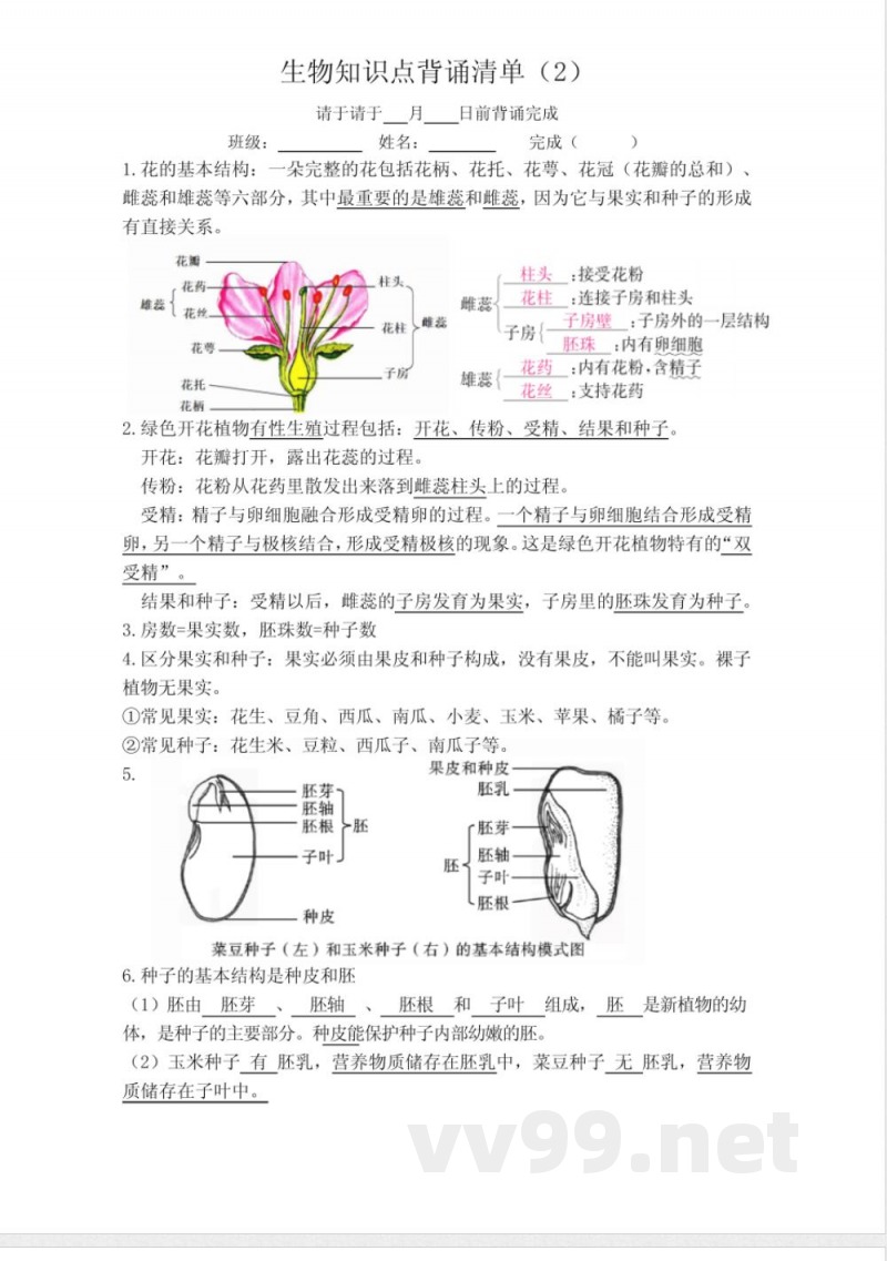 苏科版生物八年级上册知识点背诵清单