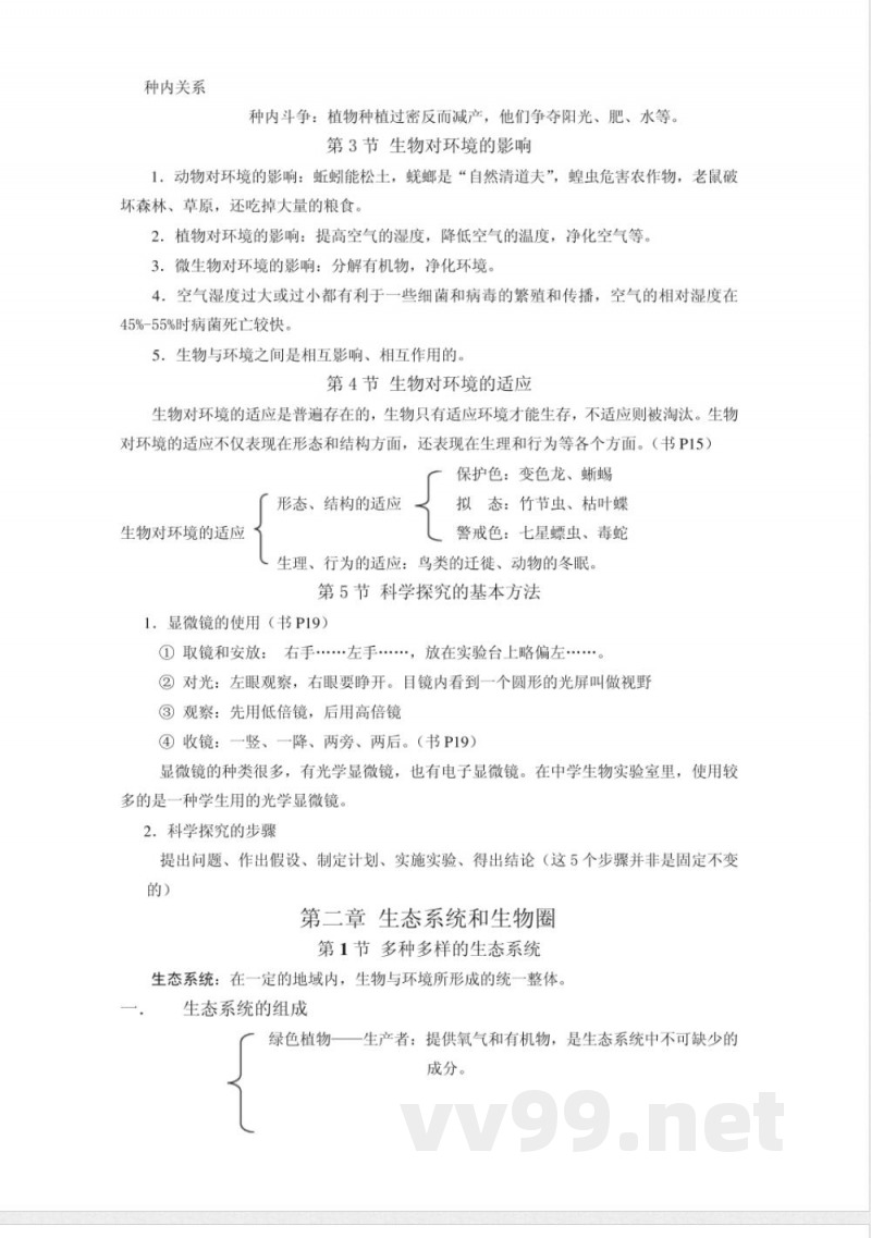 苏科版八年级上册生物知识点复习纲要