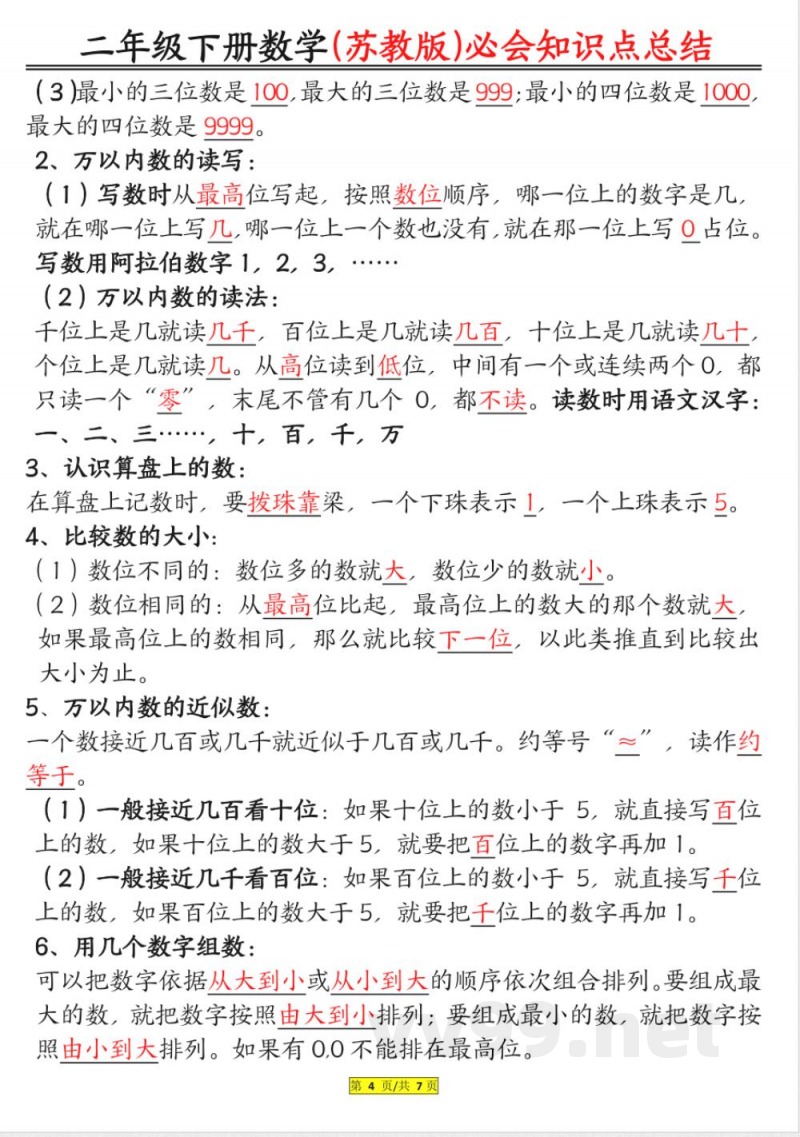 苏教数学二年级下册知识点