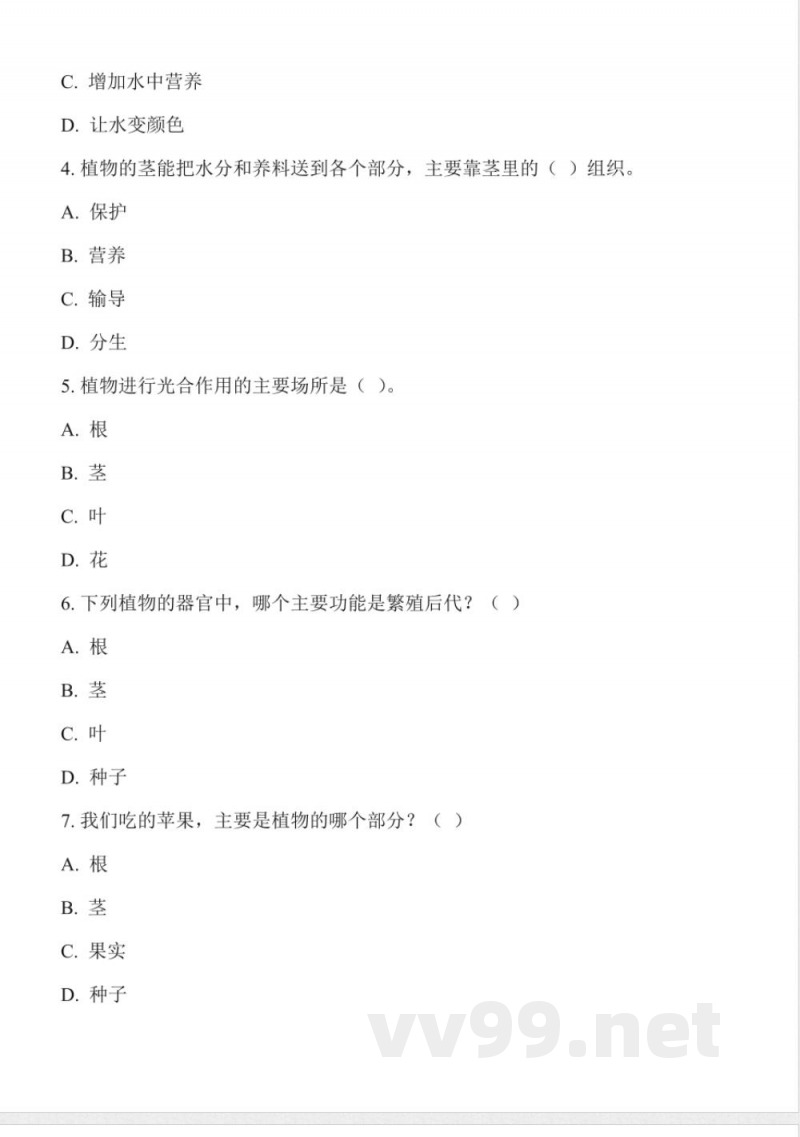 1.3 植物的“身体”（分层作业）科学冀人版三年级上册2025