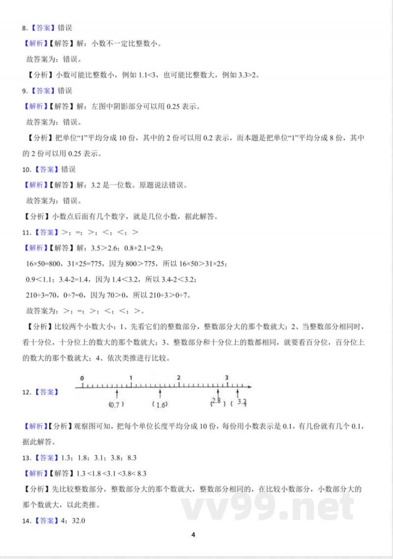 人教版小学数学三年级下册7.1 认识小数 同步练习（含答案）