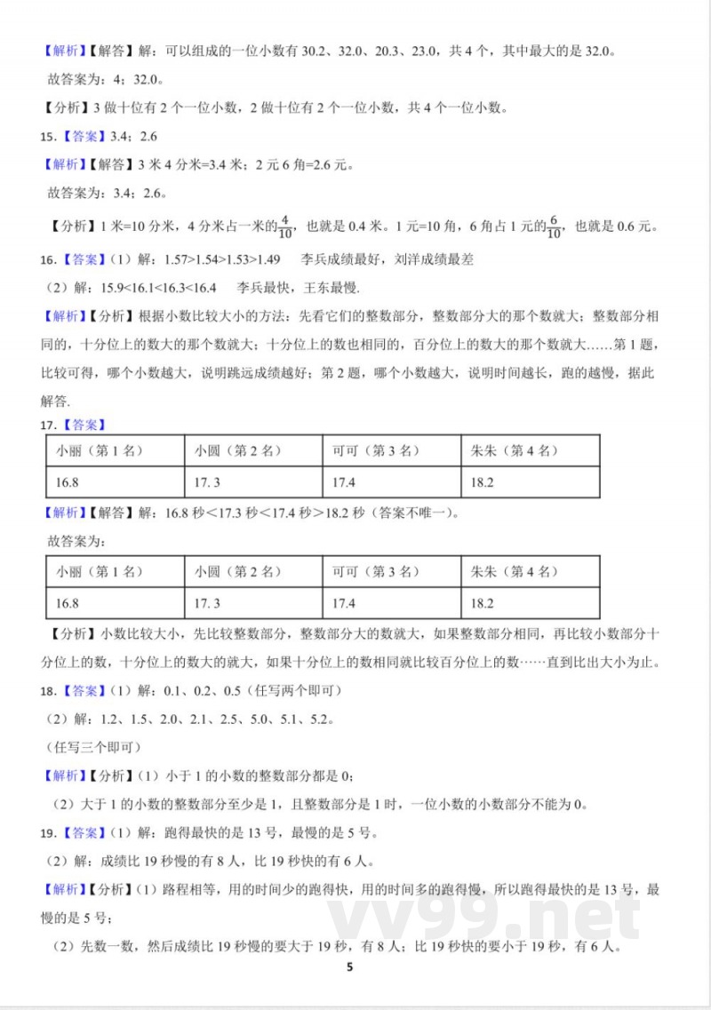 人教版小学数学三年级下册7.1 认识小数 同步练习（含答案）