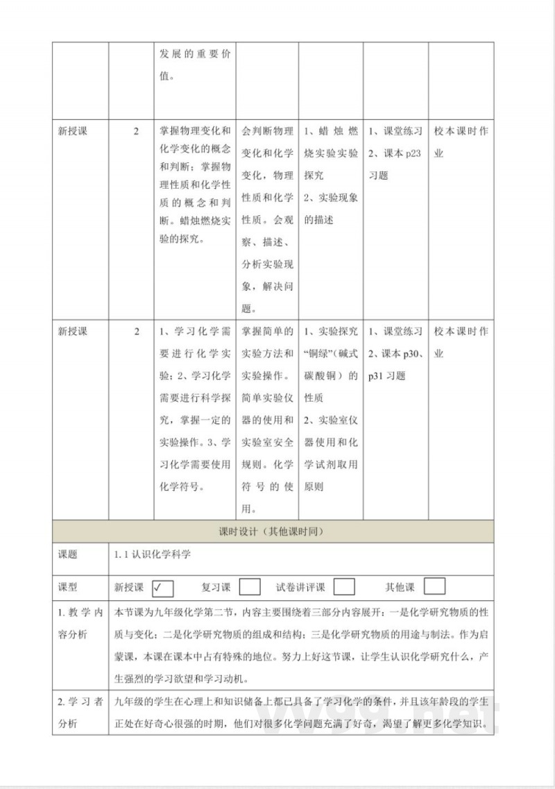 1.2化学研究什么 大单元教学设计 沪教版化学九年级上册