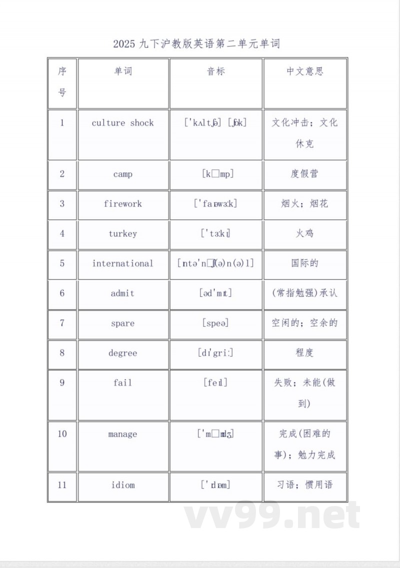 2025九下沪教版英语第二单元单词