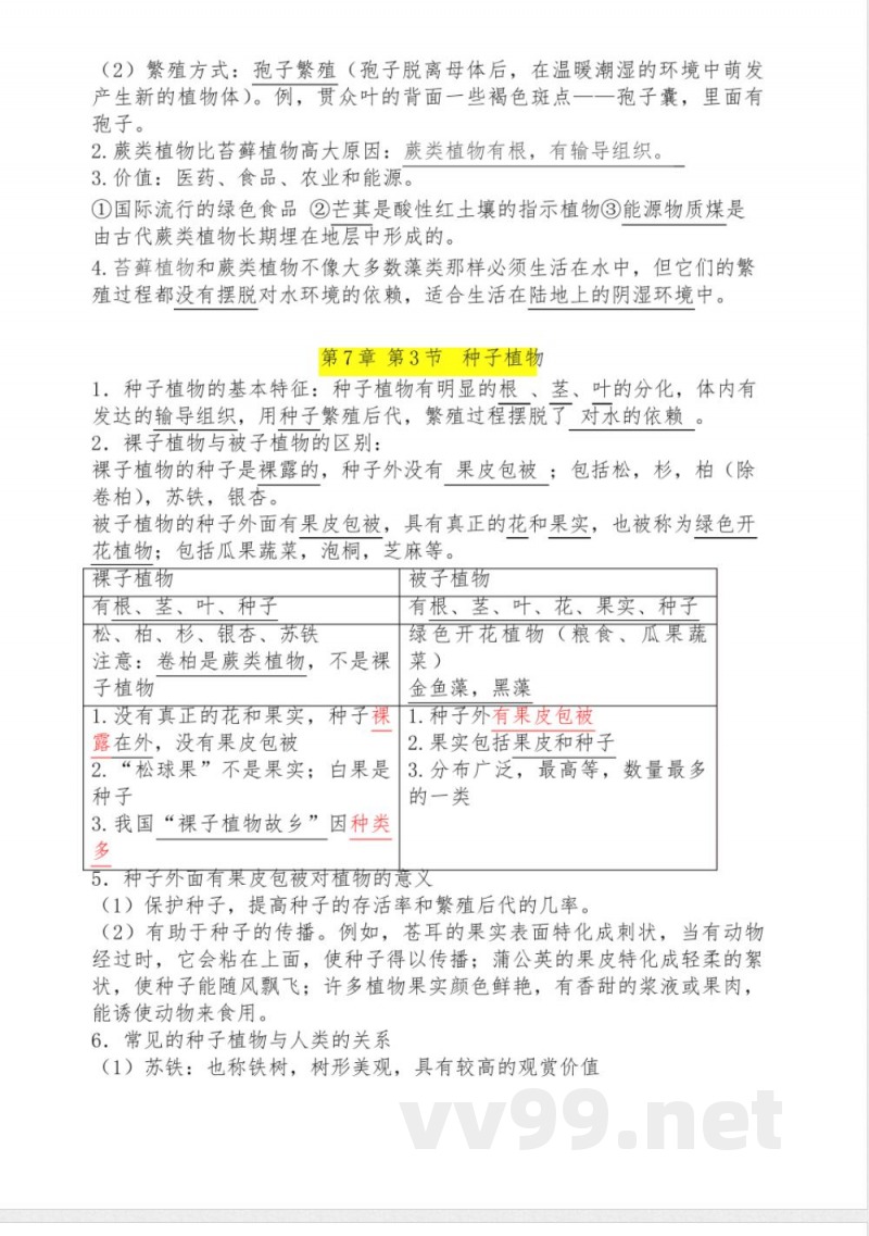 七年级下册生物知识点