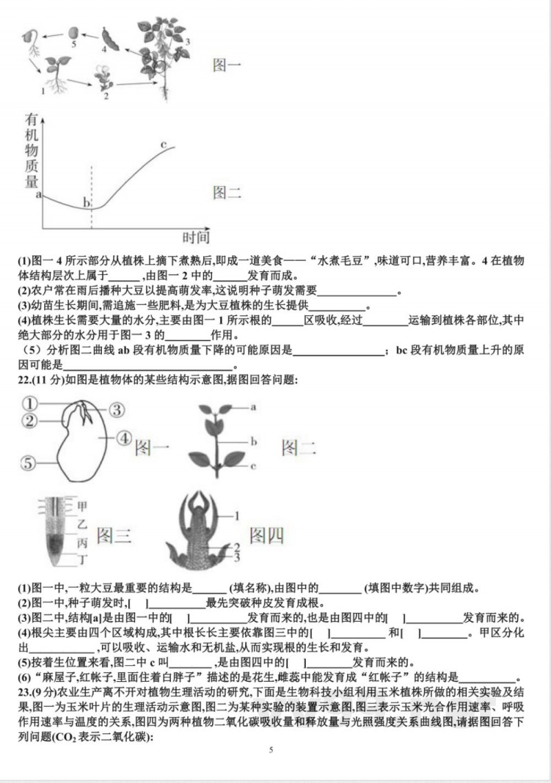 七年级下学期生物期末考试试题（含答案）（适合济南版）济南版（2024）七年级下册（2024）