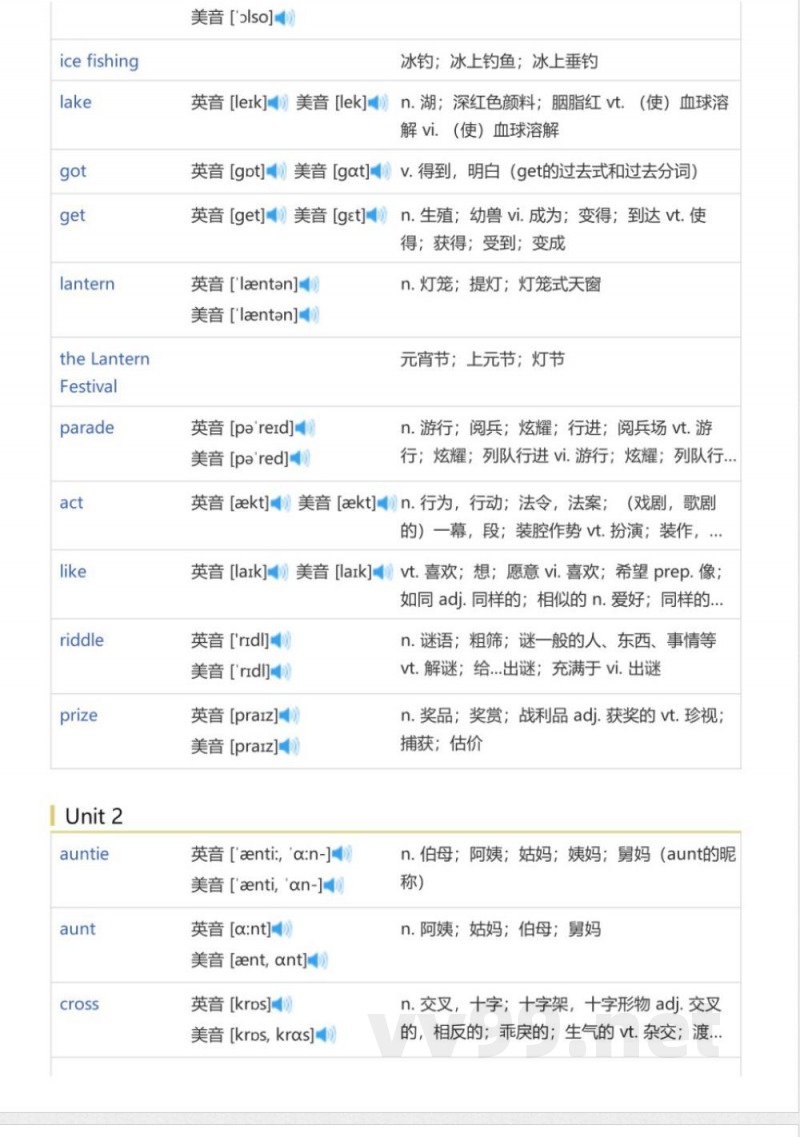 鲁科版五四学制小学英语五年级下册（英语单词表）