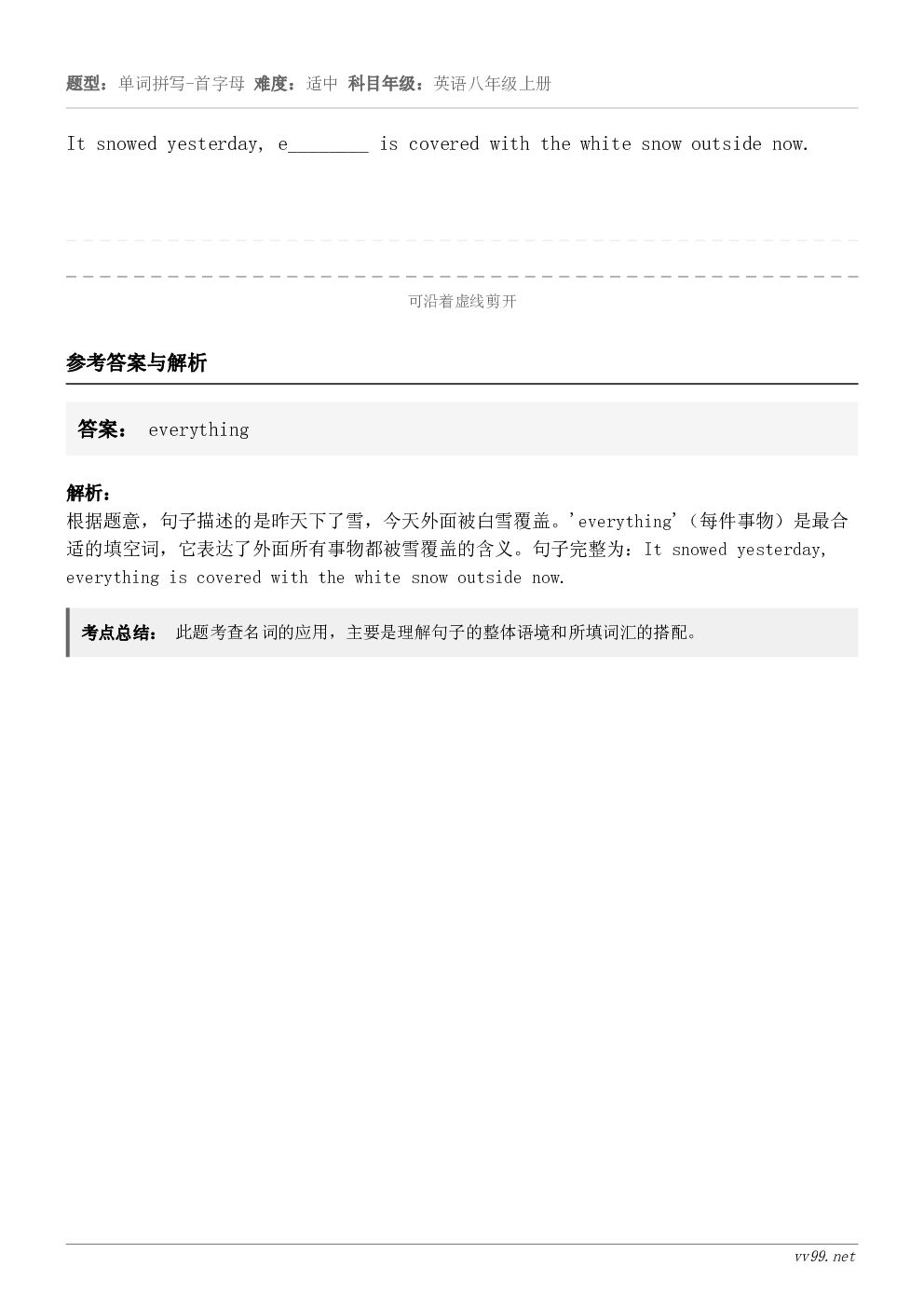 It snowed yesterday, e________ is covered with the whit...