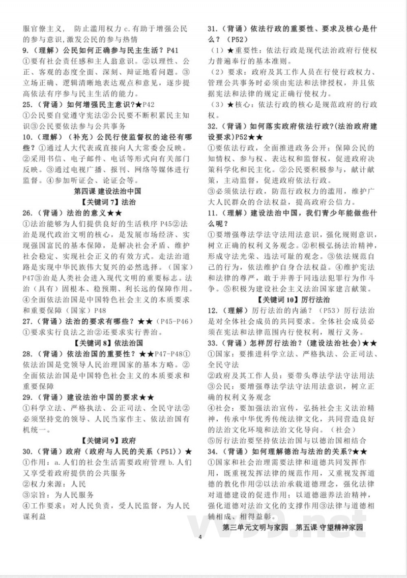 九年级上册道法重要知识点