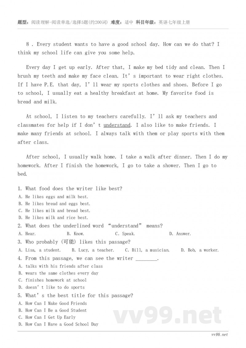 8 . Every student wants to have a good school day. How ...