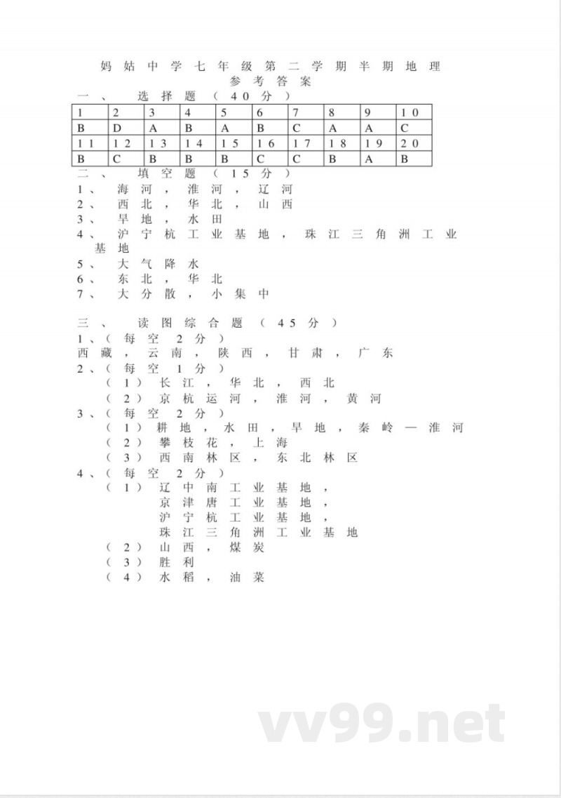 中图版七年级地理下册期中地理试卷 中图版七年级地理下册期中地理试卷