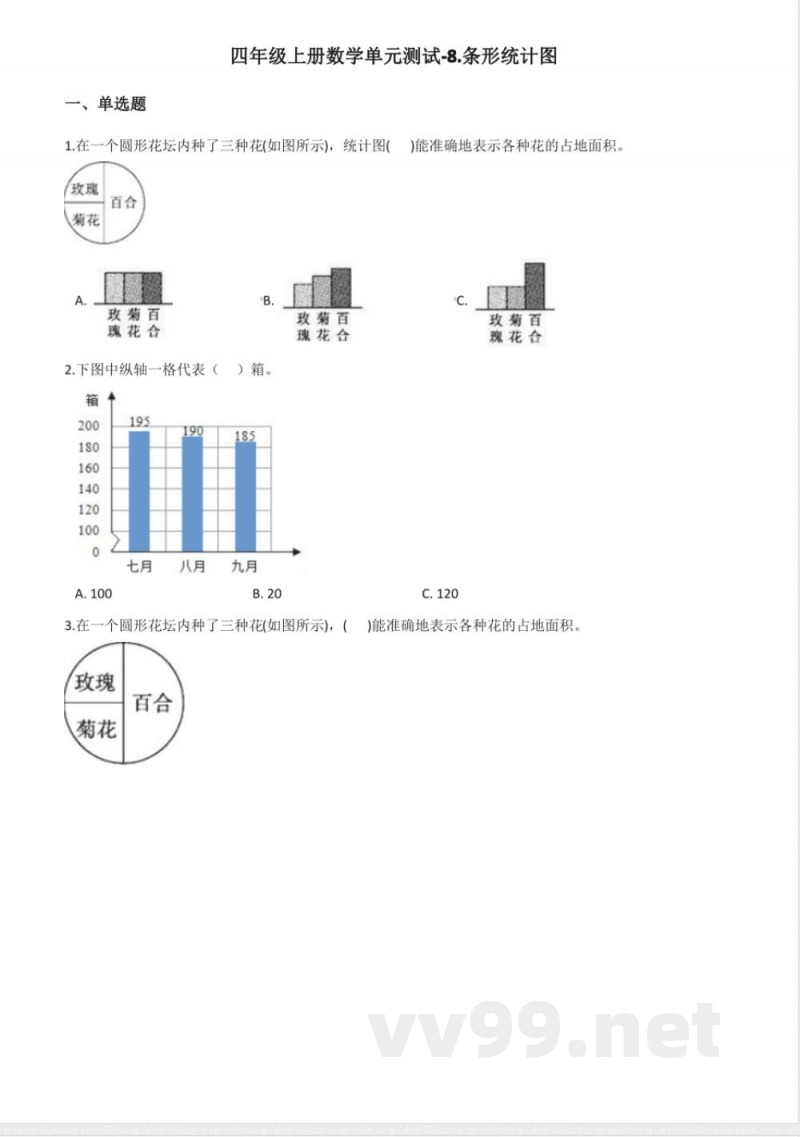 四年级上册数学单元测试.条形统计图 北京版