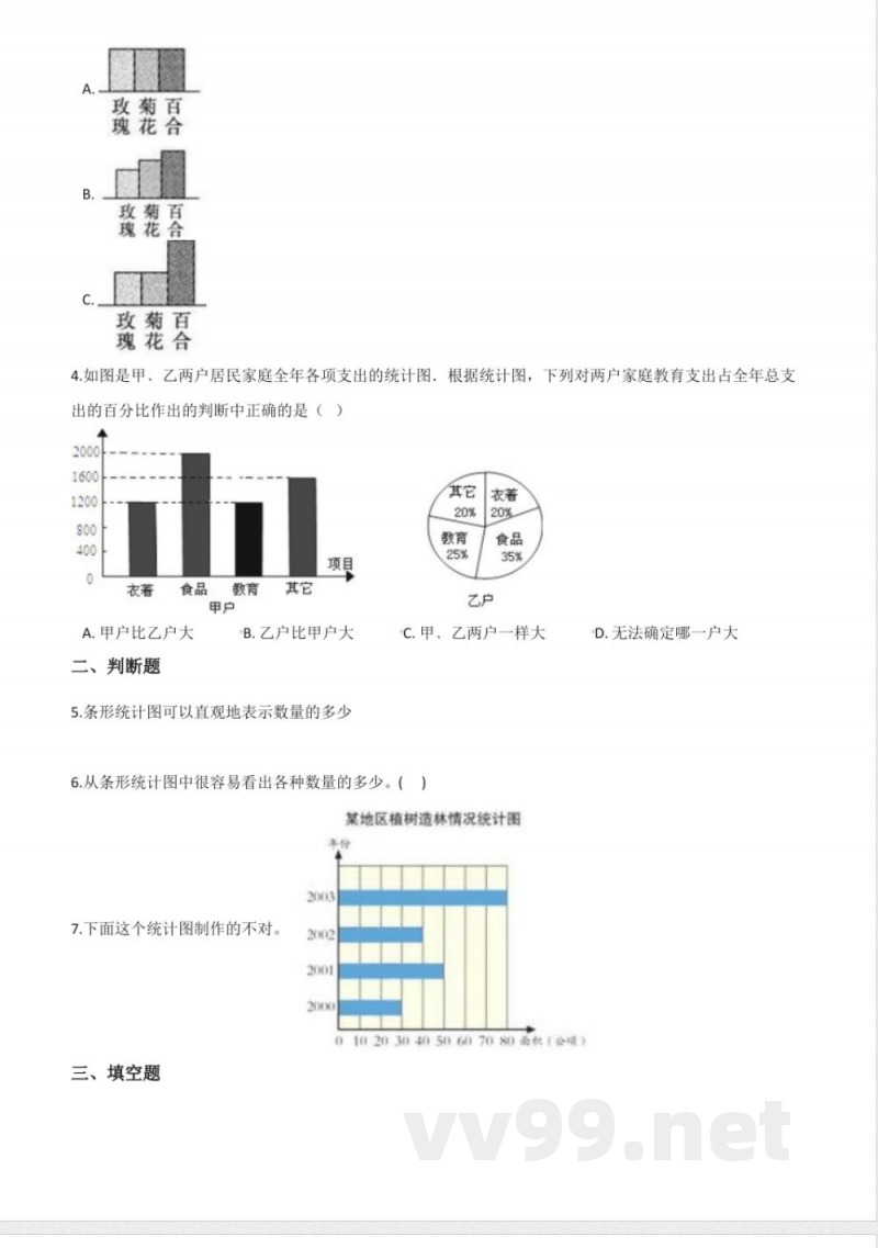 四年级上册数学单元测试.条形统计图 北京版
