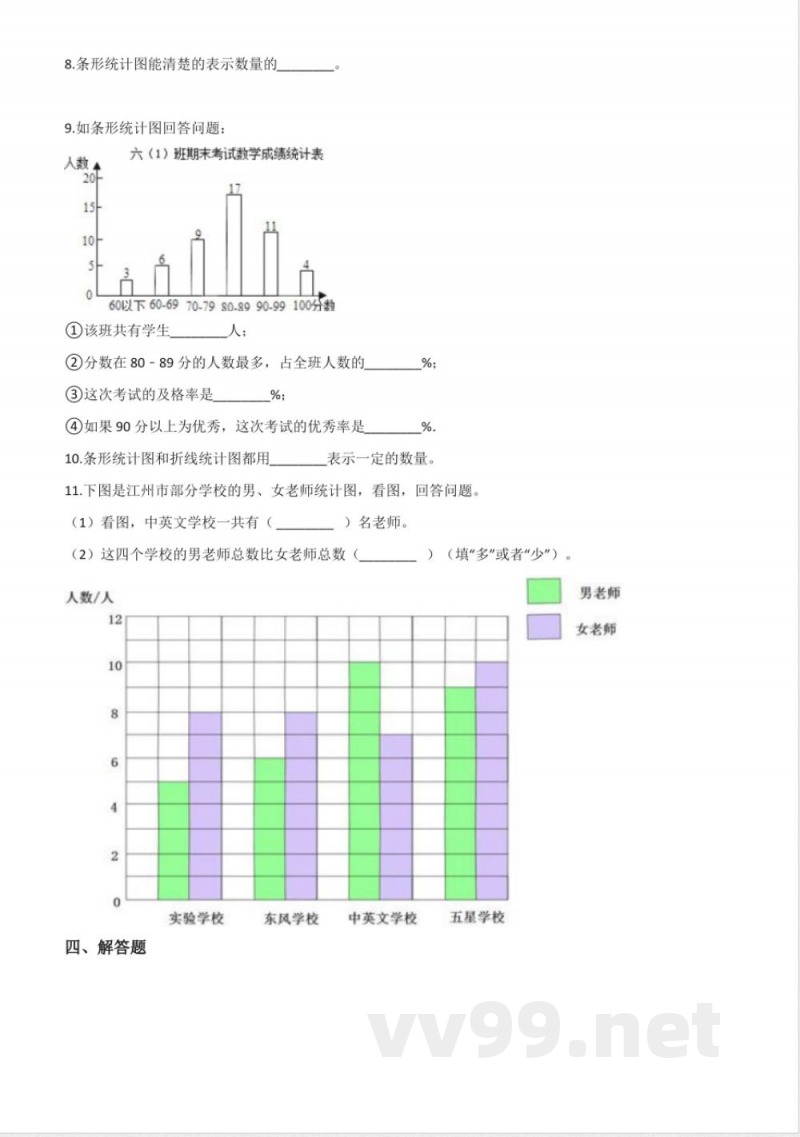 四年级上册数学单元测试.条形统计图 北京版
