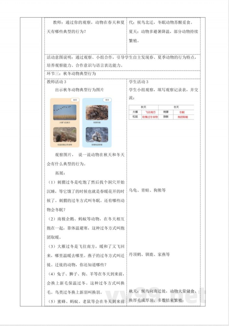 3.10《季节变化对动物的影响》教案 2025科学粤教粤科版二年级上册