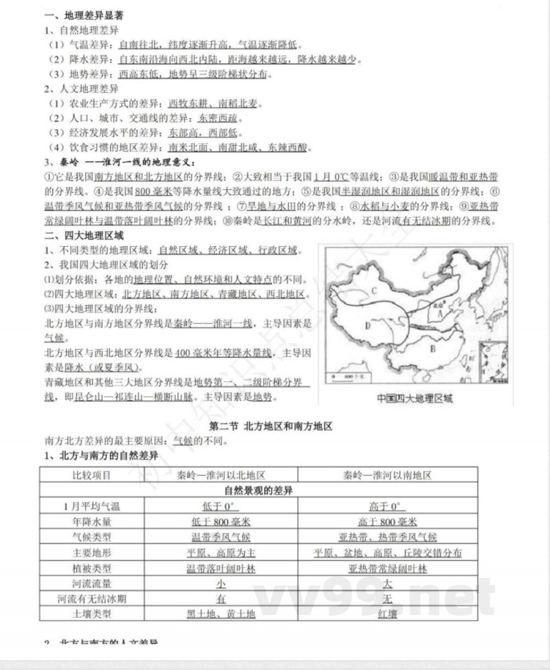 仁爱版地理八年级下册知识点汇总