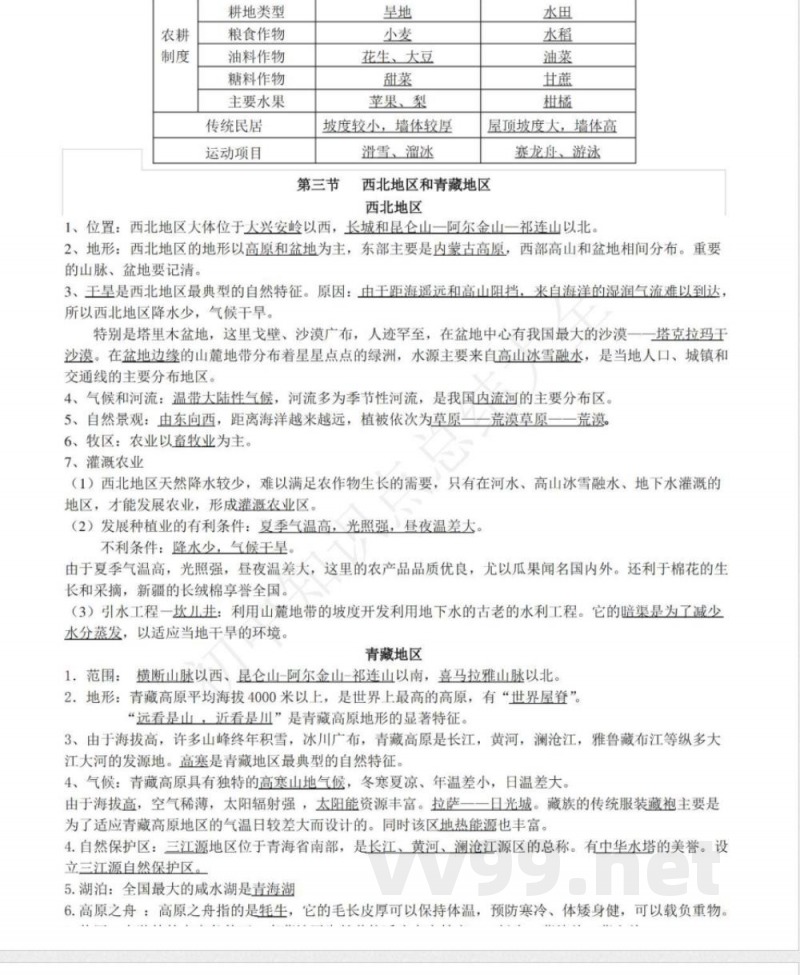 仁爱版地理八年级下册知识点汇总