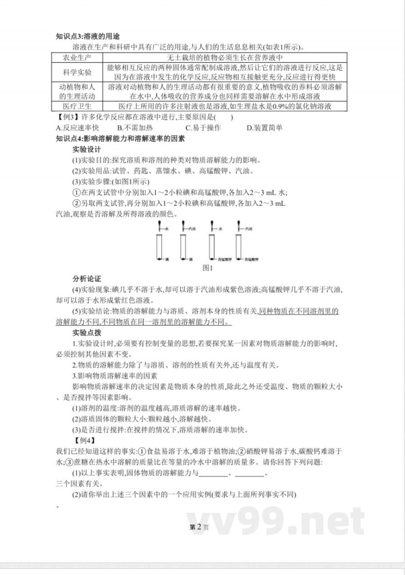 人教版九年级化学下册第九单元溶液知识点
