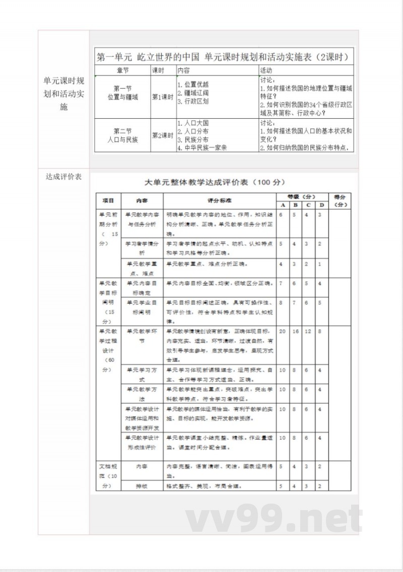 第一单元 屹立世界的中国 大单元教学设计 2025粤教版地理八年级上册