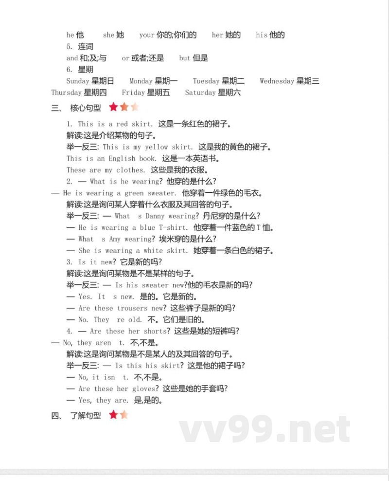 四年级上册 冀教版英语 Unit 1 知识重点