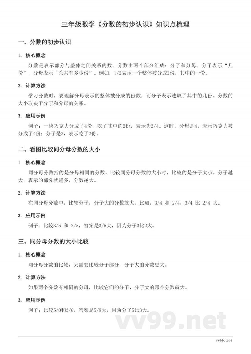 三年级数学青岛版《分数的初步认识》知识点梳理