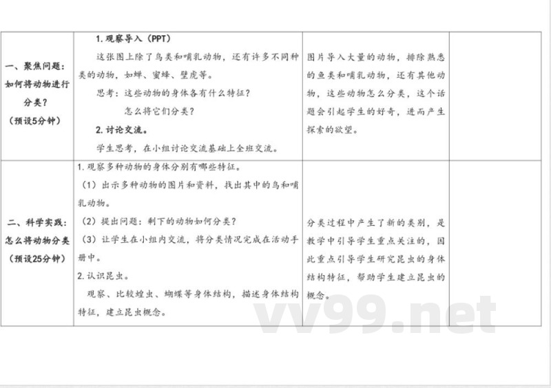 2.动物的分类 教案 人教鄂教版科学四年级上册