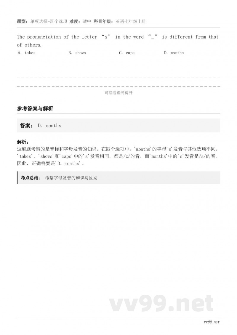 The pronunciation of the letter “s” in the word “ ” is ...