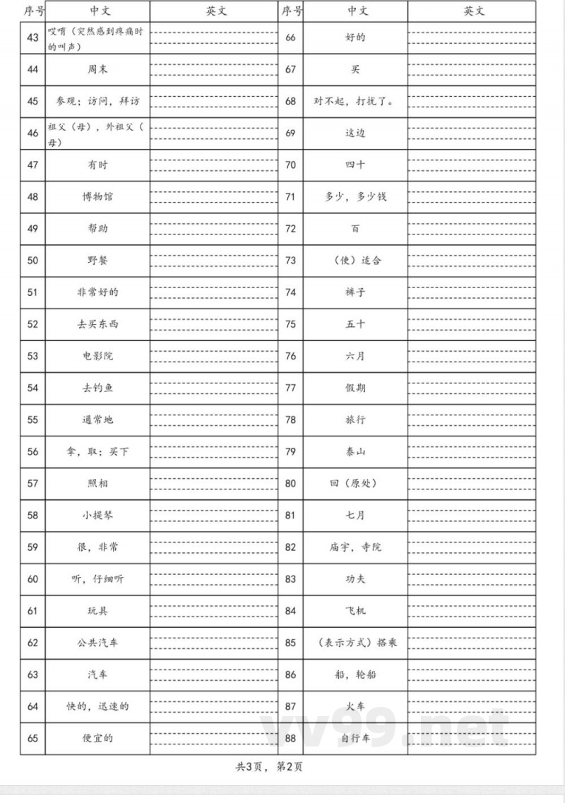 鲁科版四年级下册英语单词默写表