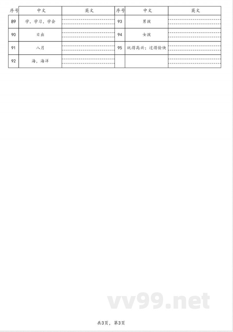 鲁科版四年级下册英语单词默写表