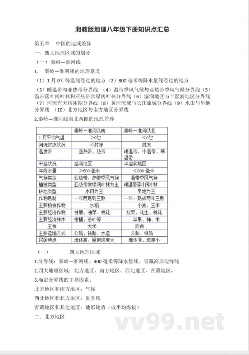 湘教版地理八年级下册知识点汇总
