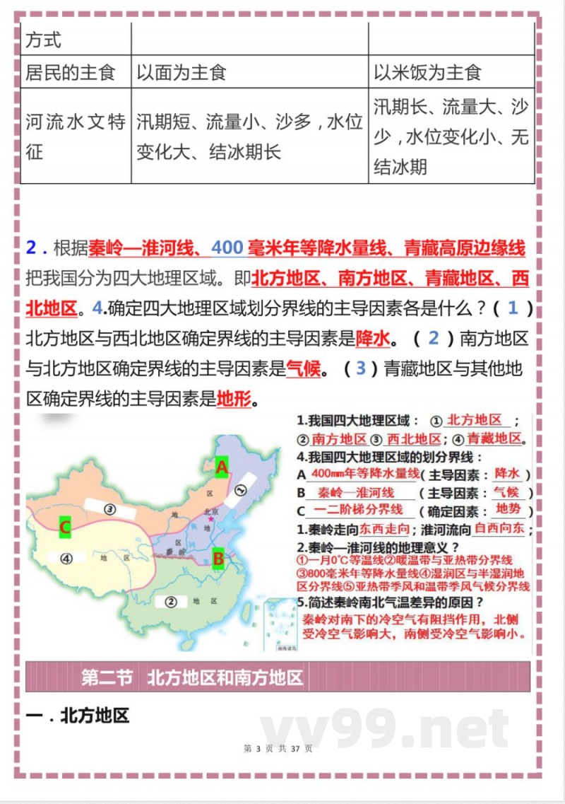 湘教版地理八年级下册知识点考点清单