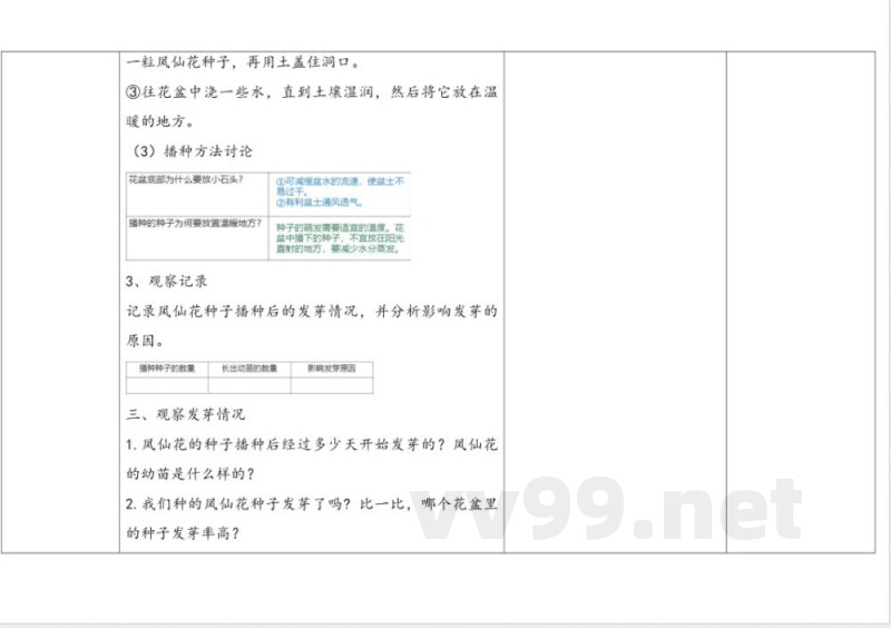 4.播种发芽 教案 人教鄂教版科学三年级下册
