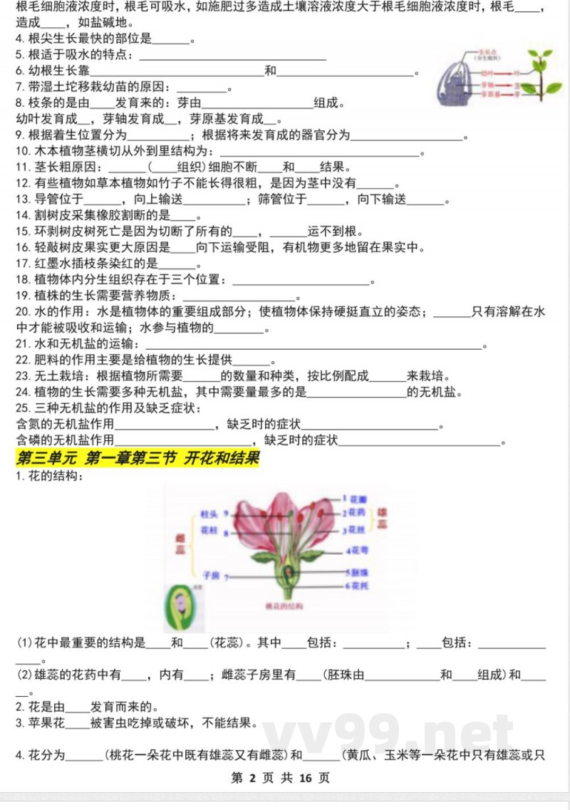 七年级下册生物期中必考实验题（空白）