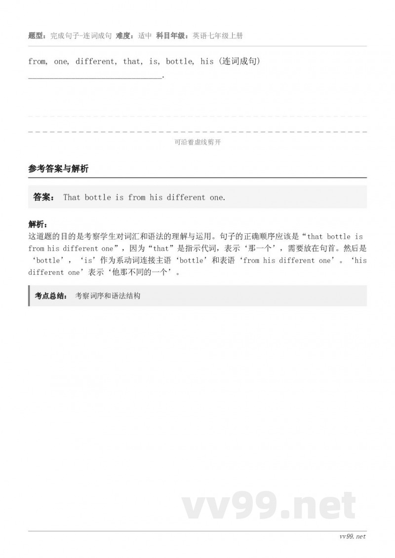 from, one, different, that, is, bottle, his (连词成句)_____...