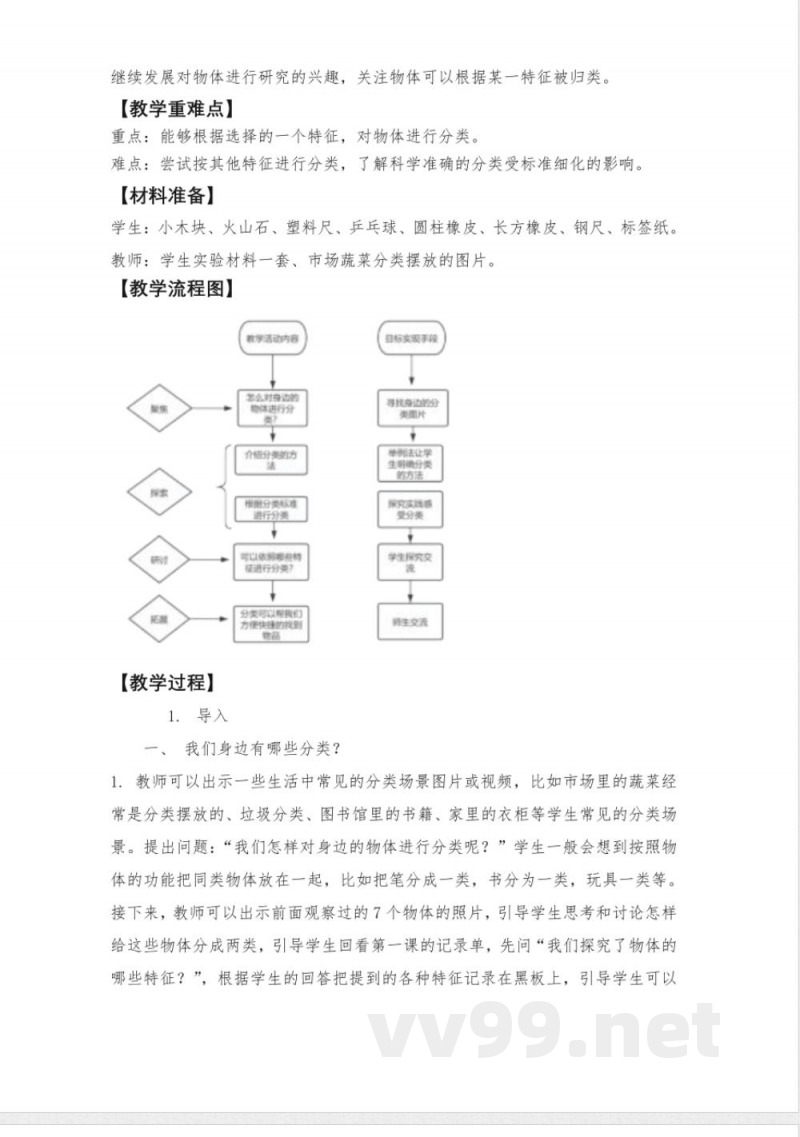 1.2《给物体分类》教学设计 教科版科学一年级下册