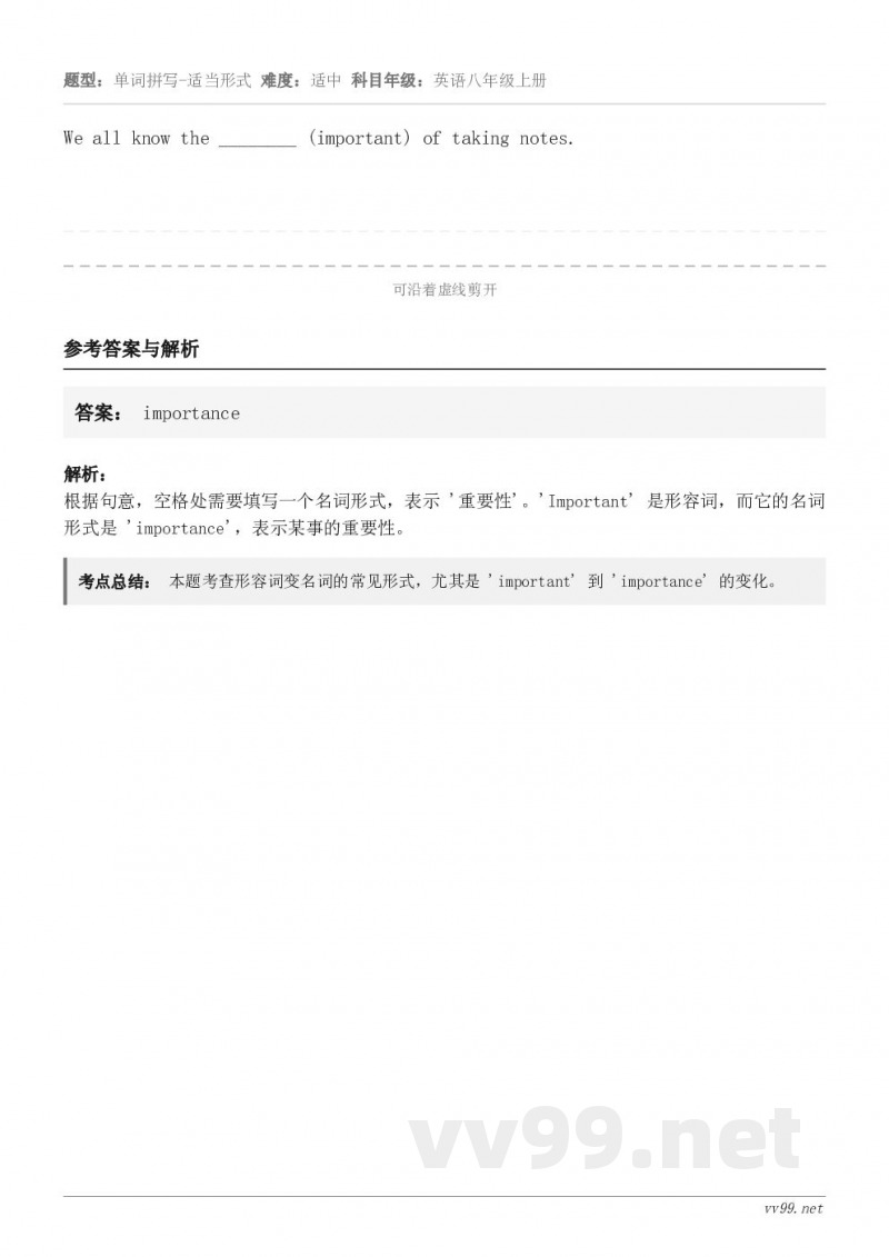 We all know the ________ (important) of taking notes.