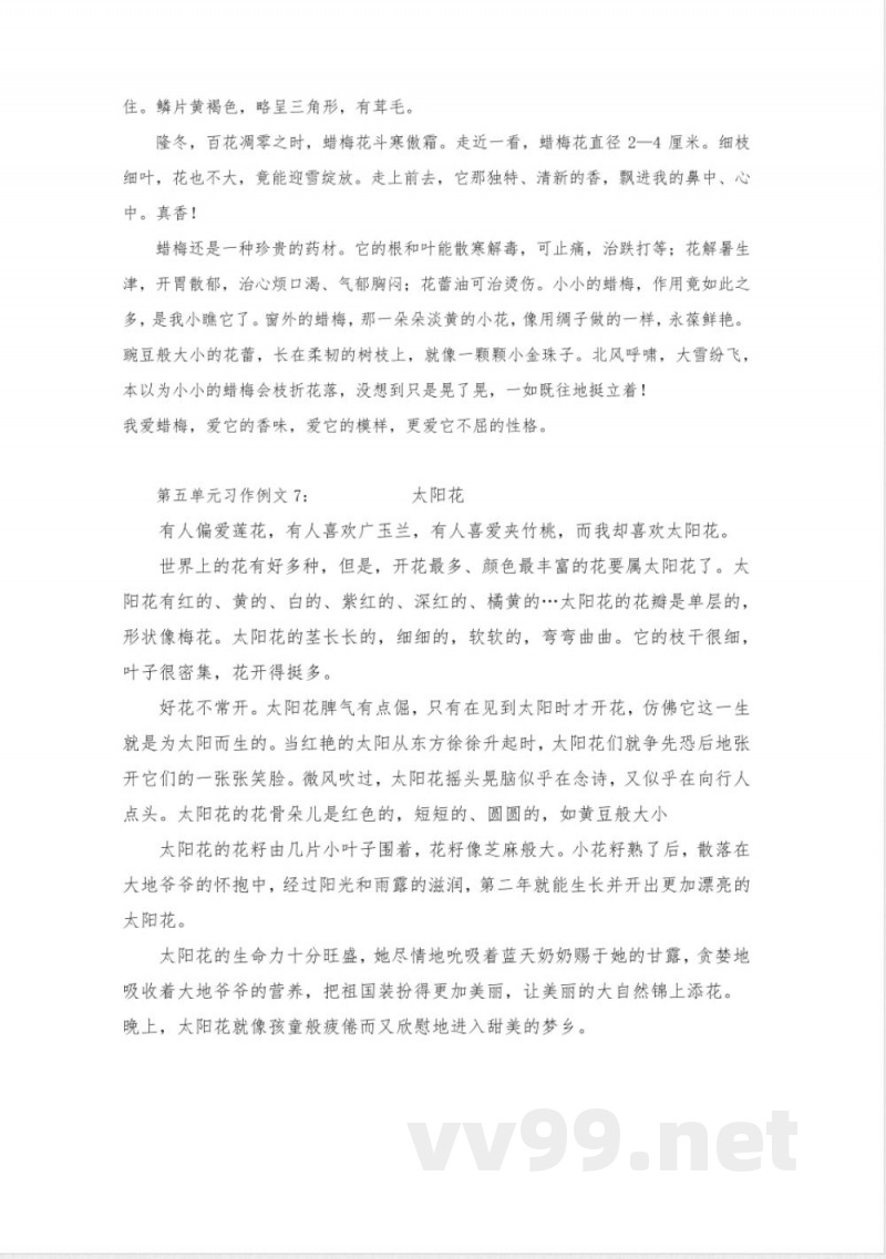 五年级语文上册第五单元习作范文 五年级语文上册第五单元习作范文