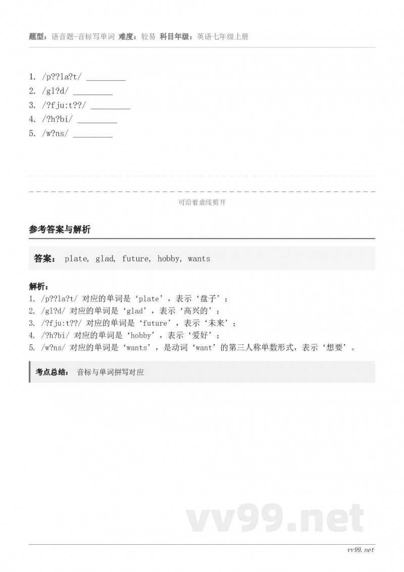 /p??la?t/ _________2. /gl?d/ _________3. /?fju:t??/ ___...