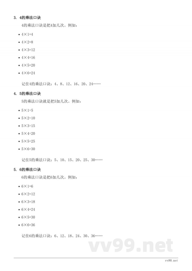 人教版二年级数学《表内乘法（一）》知识点梳理